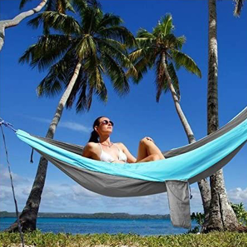 Light double nylon camping hammock with straps. Great for trips, beach, yard & garden. - Image 10