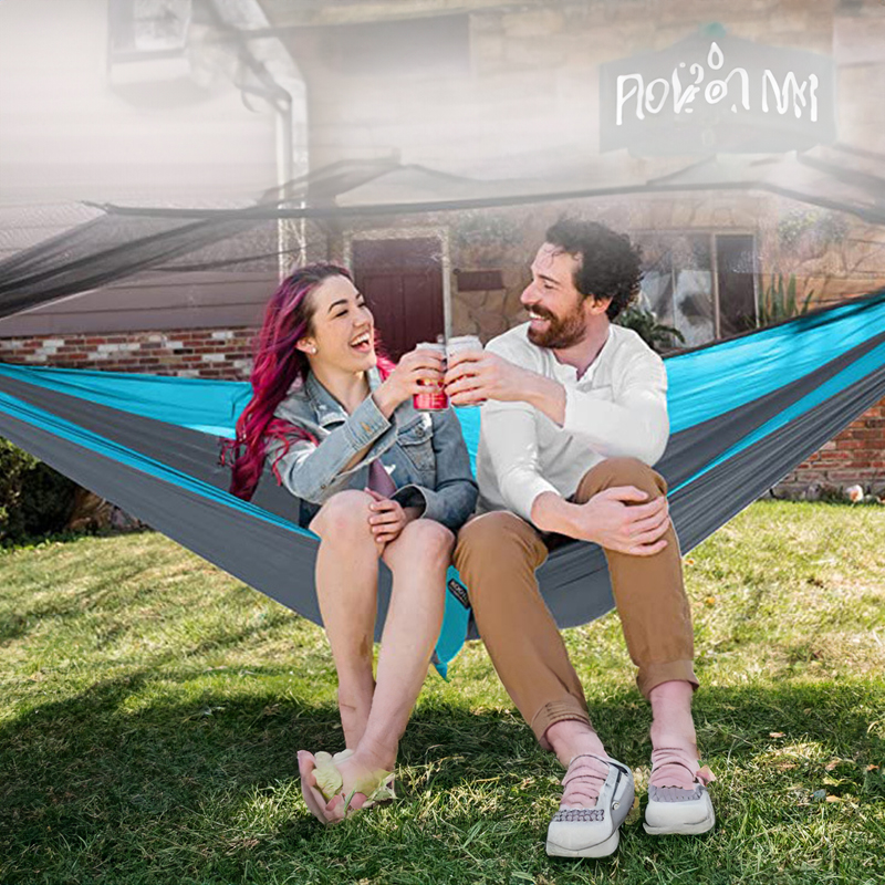 Light double nylon camping hammock with straps. Great for trips, beach, yard & garden. - Image 9