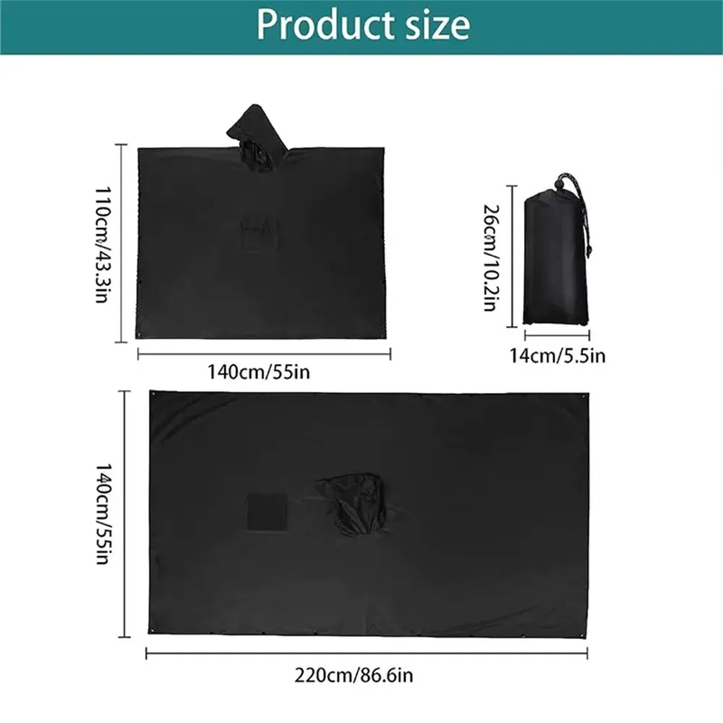3 In 1 Outdoor Military Raincoat Hooded Sleeve Waterproof Rain Poncho Motorcycle Rain Cover Camping Hiking Travel Rainwear Tent - Image 5
