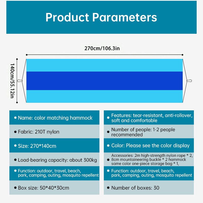 Light double nylon camping hammock with straps. Great for trips, beach, yard & garden. - Image 2