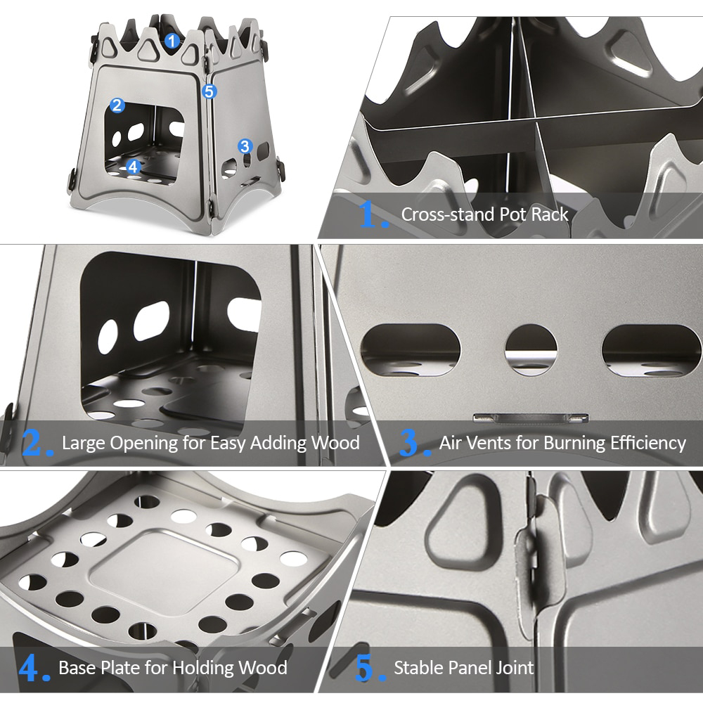 Stainless Steel Wood Stove Outdoor Camping Compact Folding Stainless Steel Wood Stove for Outdoor Camping Cooking BBQ Picnic - Image 3