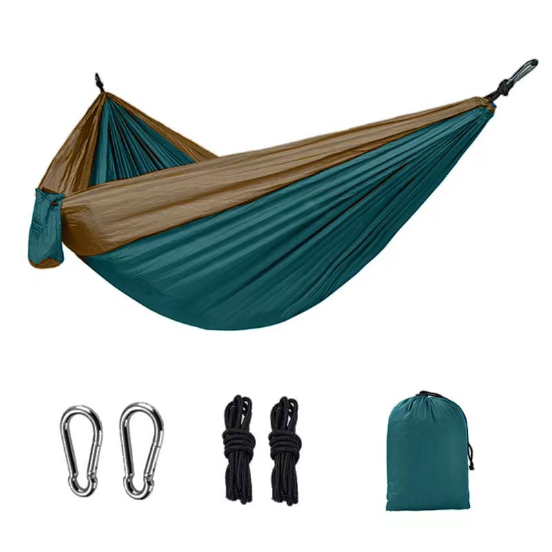 Light double nylon camping hammock with straps. Great for trips, beach, yard & garden. - Image 5