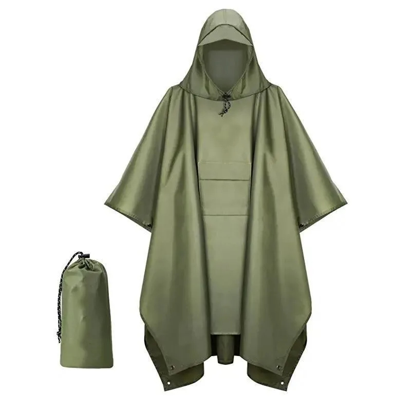 3 In 1 Outdoor Military Raincoat Hooded Sleeve Waterproof Rain Poncho Motorcycle Rain Cover Camping Hiking Travel Rainwear Tent - Image 3