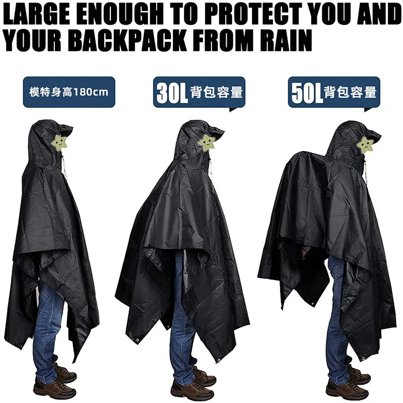 3 In 1 Outdoor Military Raincoat Hooded Sleeve Waterproof Rain Poncho Motorcycle Rain Cover Camping Hiking Travel Rainwear Tent - Image 6